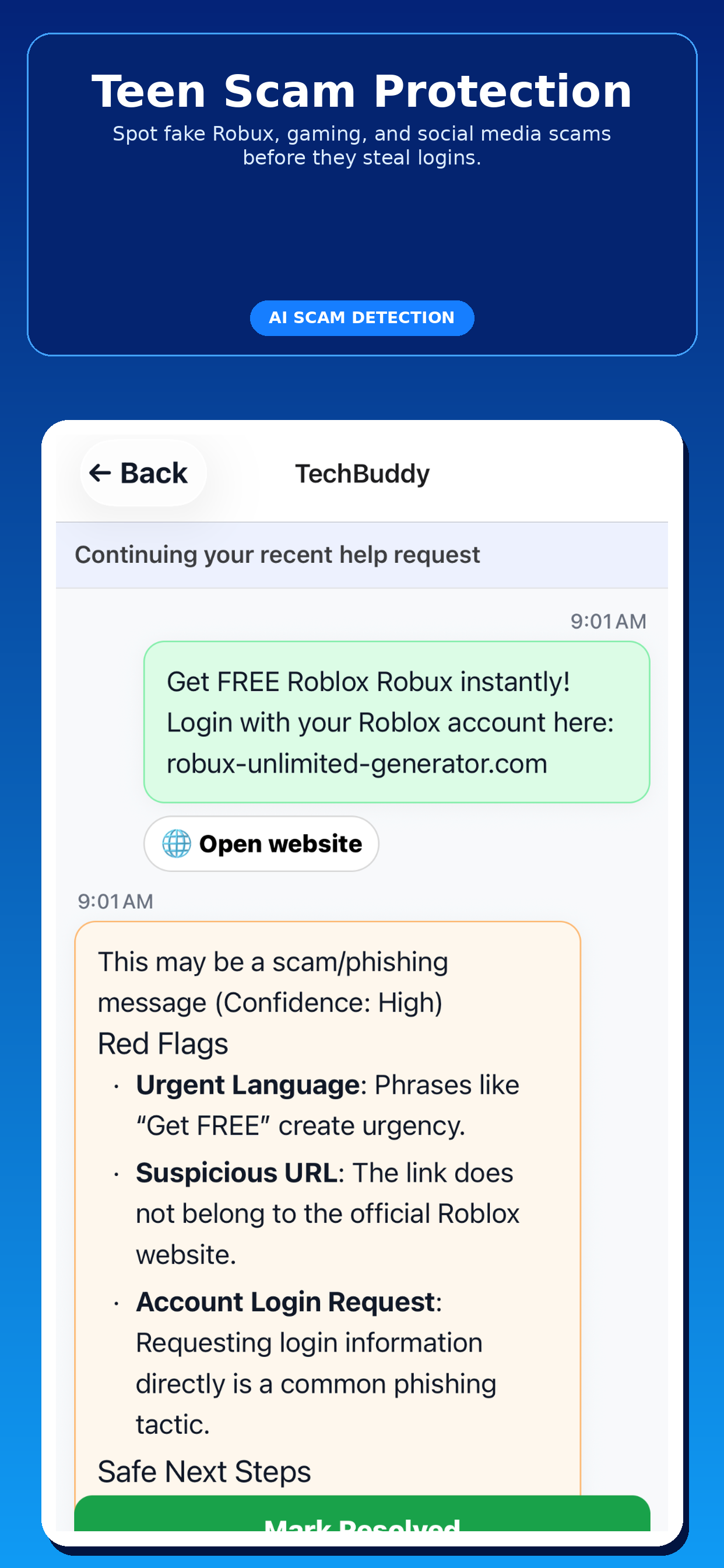 TechBuddy teen scam protection